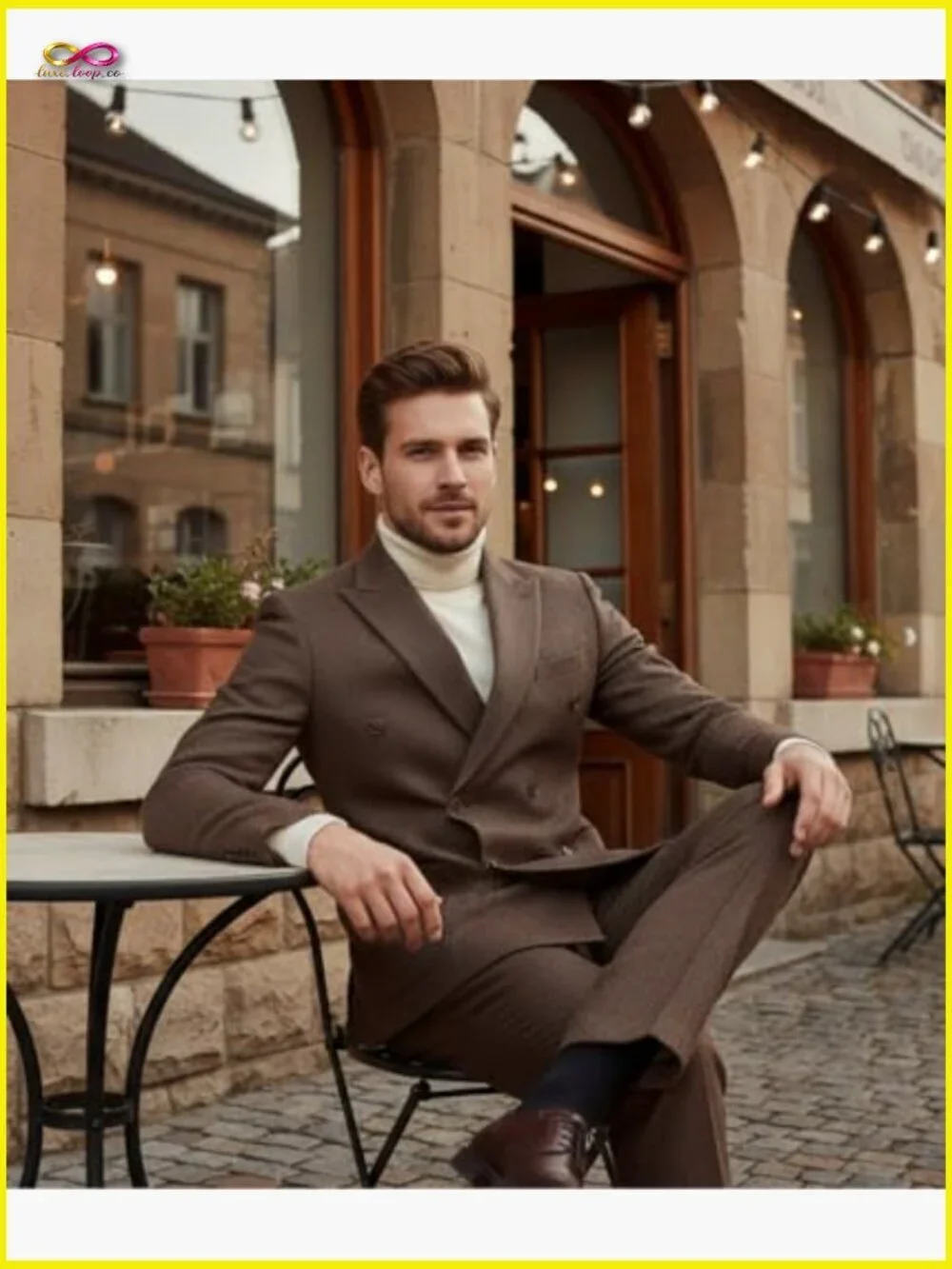 Herringbone Tweed Suit Double Breasted Retro Classic Business Wedding Groom
